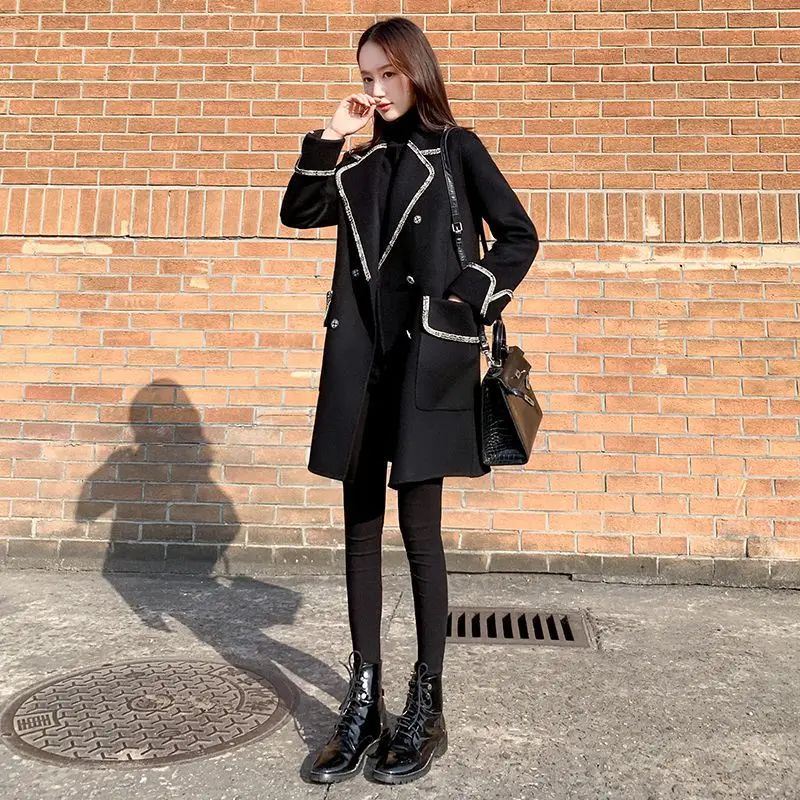 

Jvzkass 2020 Hepburn style small coat women's mid-length autumn and winter new black coat z400