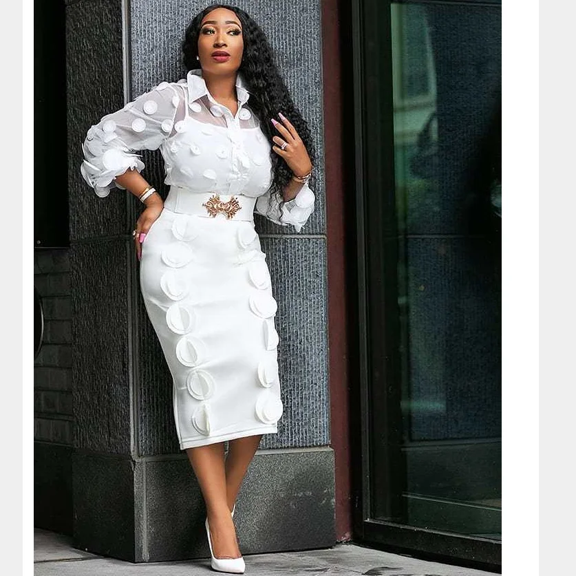 

Office Bodycon Dress Women Appliques Mesh High Waist New Fashion Elegant Slim Ladies Work Wear Split Sexy Midi Dresses