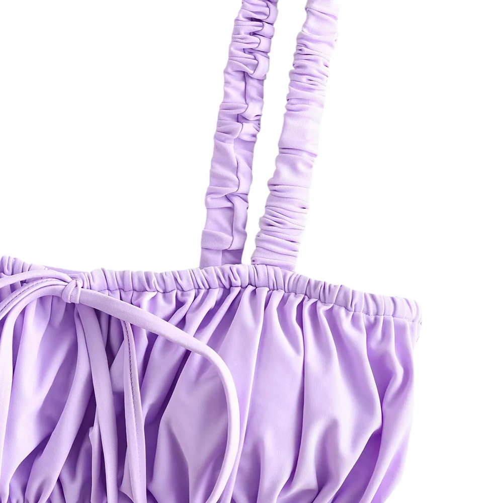 ZAFUL Women Ruched Elastic Straps Tie Bikini Swimsuit Wire Free Removable Padded Solid High Cut Bikini Sets Sexy 2019