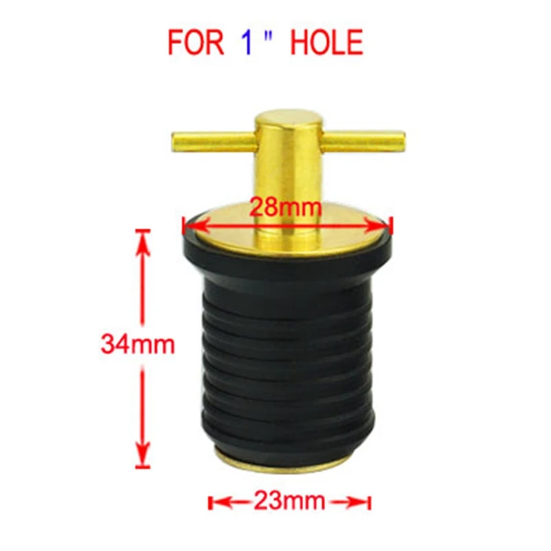 

2X1 Inch Rubber Brass T-Handle Twist-in Hull Livewell Boat Drain Plug Boat Bilge Transom Seawall Marine Boat Accessories