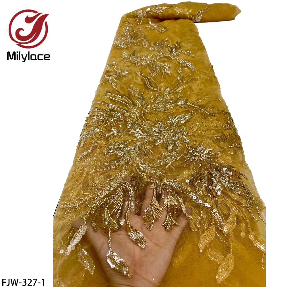 

Luxury Heavy Sequins African Lace Fabric 2021 High Quality French Tulle Net Lace Fabric for Wedding Dress FJW-327