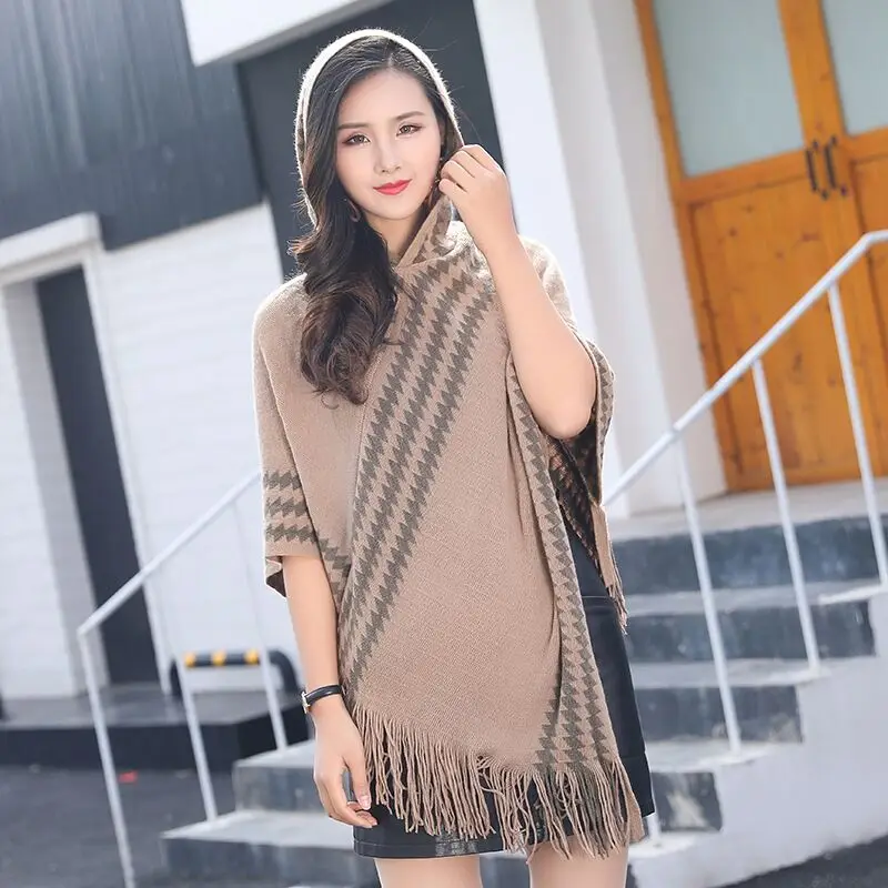Женский однотонный плащ с круглым вырезом и кисточками для волос свободная шаль