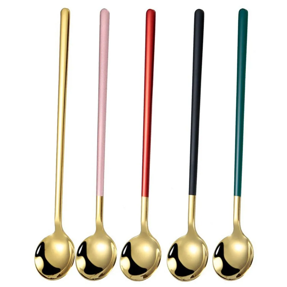 

1 Pcs Spoon 304 Stainless Steel Stirring Long Handle Coffee Spoon Round Head Ice Spoon Long Handle Teaspoon Kitchen Tableware