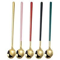 1 pcs spoon 304 stainless steel stirring long handle coffee spoon round head ice spoon long handle teaspoon kitchen tableware