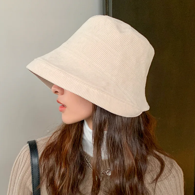 

YQYXCY Autumn Winter Hat Women Cotton Bucket Hat Wide Brim Fisherman Cap Foldable Outdoor Solid Color Bob Cap Gorro New