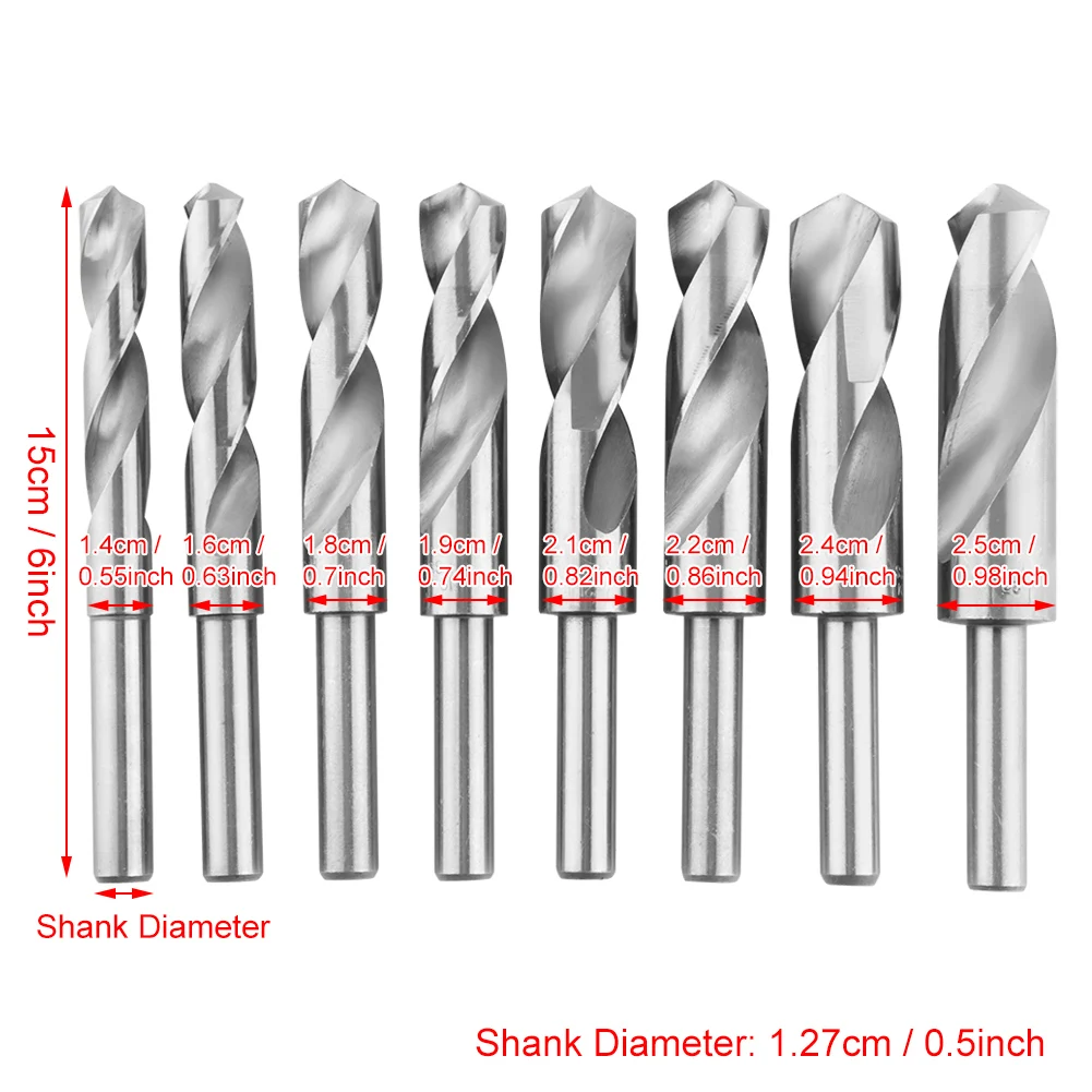 

8Pcs White HSS Twist Drill Bit Set Large Heat Treated Industrial Drills 14,16,18,19,21,22,24,25mm Power Tools