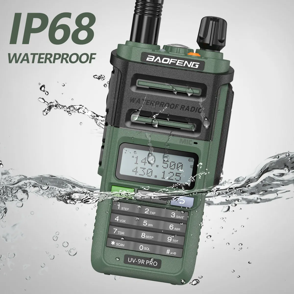 2pcs Baofeng UV-9R PRO IP68 Waterproof Walkie Talkie Powerful Transceiver 50km Long Range Radio Upgraded of UV9R Plus Green