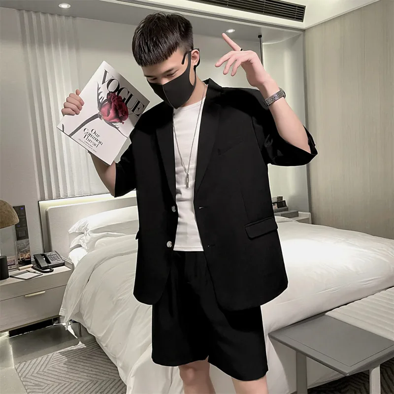 

Summer Short-sleeved Suit Men's Slim Fashion Business Society Mens Dress Suit Korean Solid Color Formal Mens Short Sets M-2XL