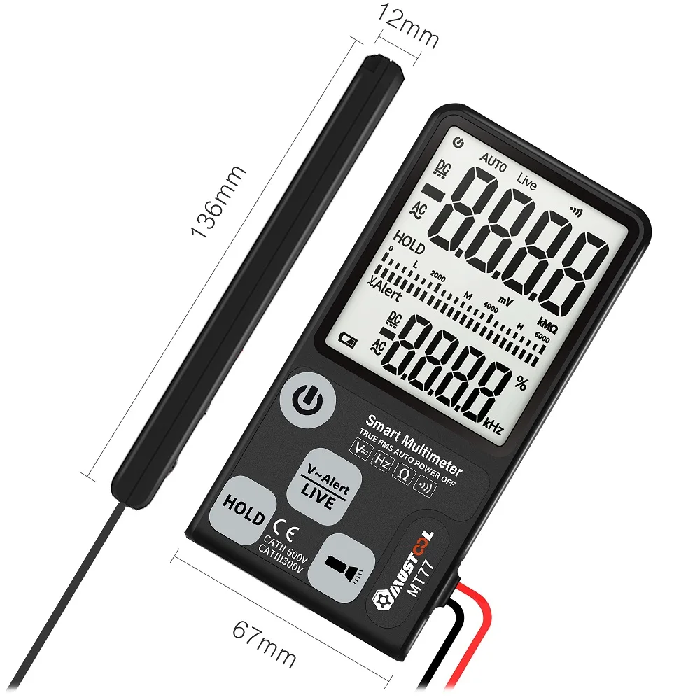 

MUSTOOL MT77 Digital Multimeter 6000 Counts True RMS Large Screen Smart Voltage Tester Fully Auto-Range DMM With Analog Bargraph