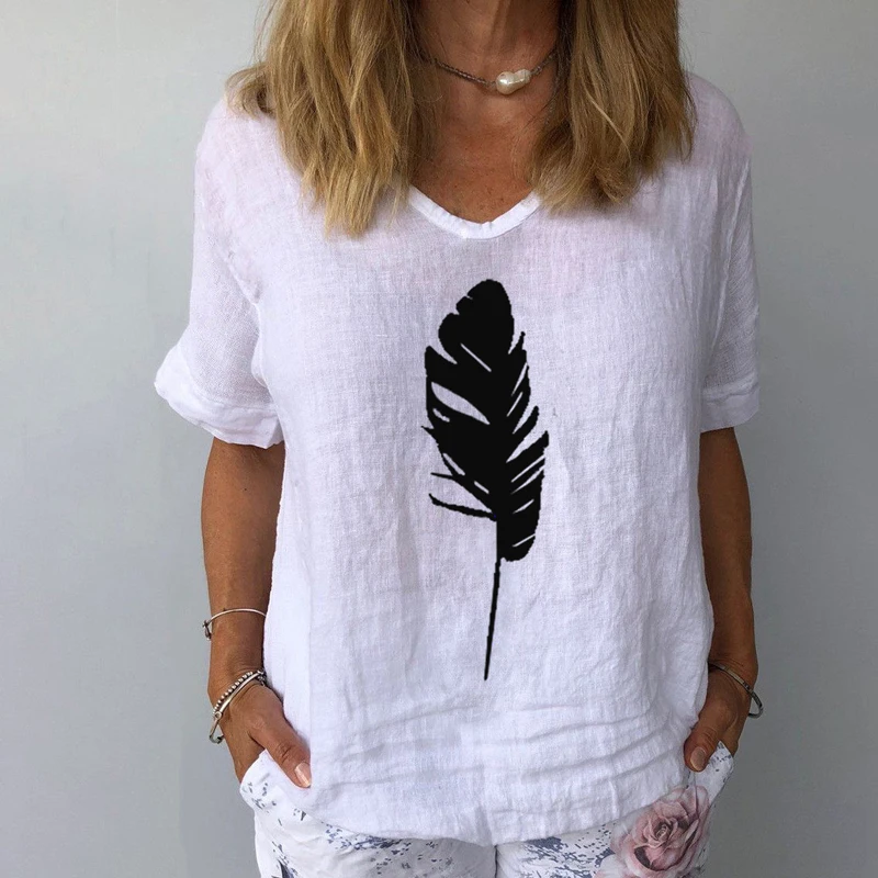 

Butterfly Daisy Print Cotton Blouses 2020 New Summer V Neck Short Sleeve Women Shirts Plus Size Casual Loose Pullover Tunic Tops