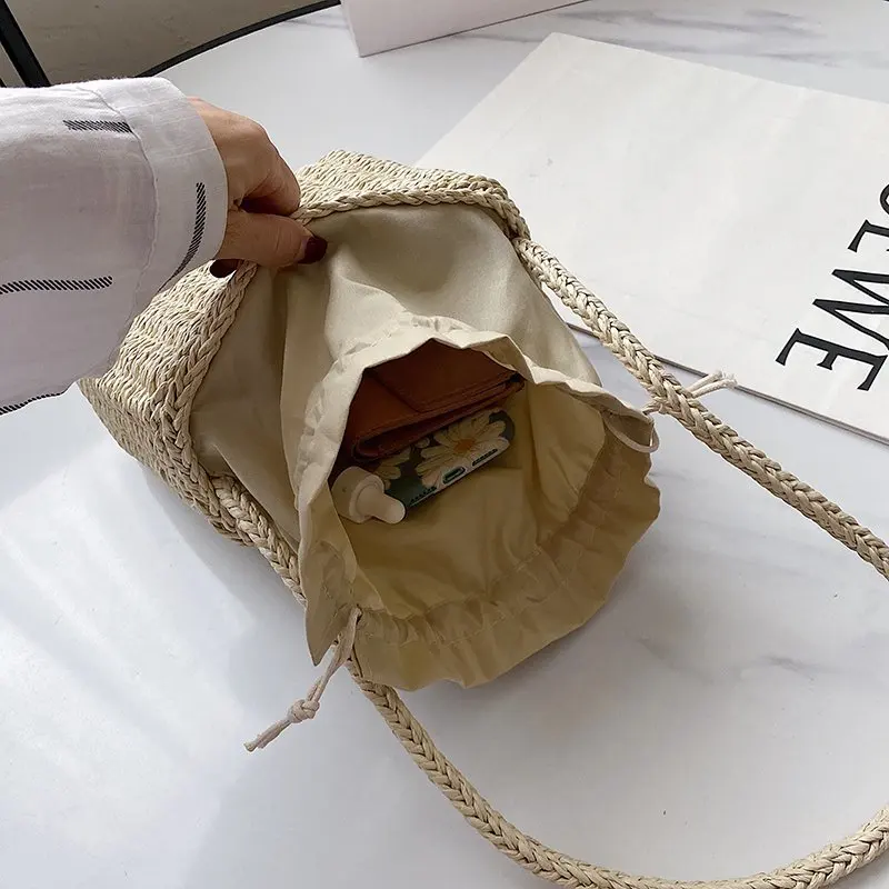 

Fashion Women Summer Straw Bags Handmade Woven Beach Shoulder Bag Pearl Brand Straw Bohemia Bali Handbag Holiday bags