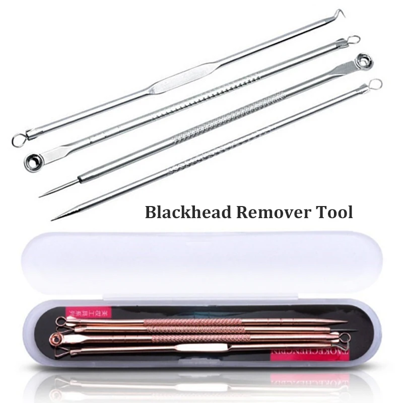 

4pcs Acne Blemish Remover Blackhead Extractor Black Dots Cleaner Needles Set Black Spots Pore Cleanser Tool Rose Gold Sliver