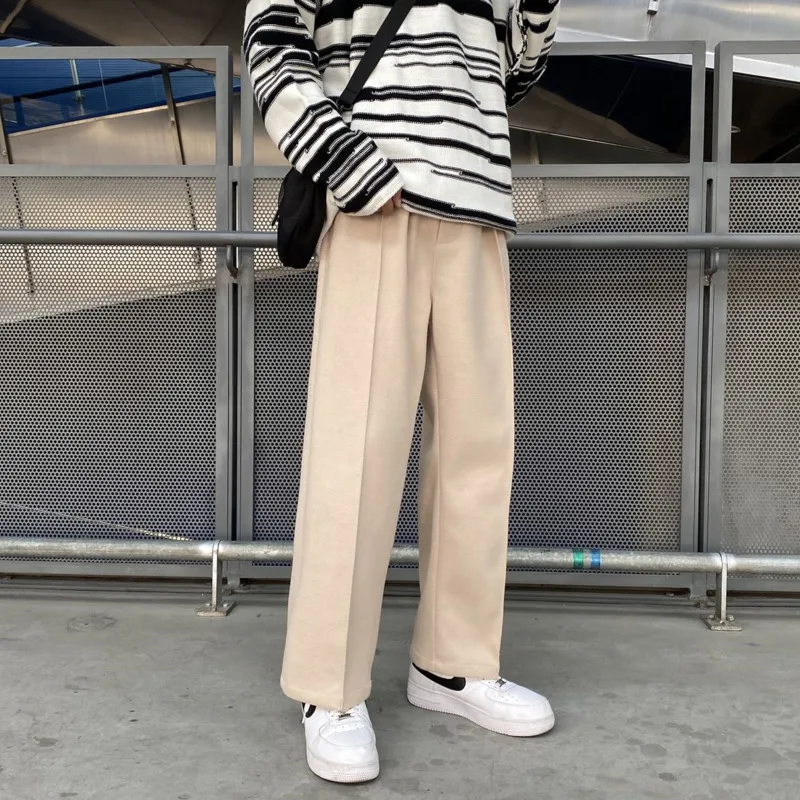 

Winter Thick Woolen Pants Men's Fashion Casual Wide-leg Pants Men Streetwear Loose Korean Style Straight Trousers Mens M-5XL