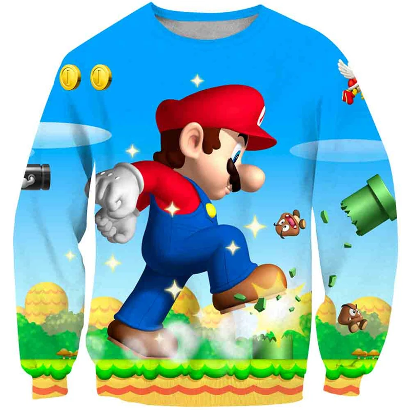 Новинка Толстовка с объемным рисунком Марио Детские осенние Топы Уличная одежда