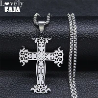 stainless steel gothic flower cross necklaces pendants womenmen black silver color necklaces chain jewelry pendentifs n7040s03