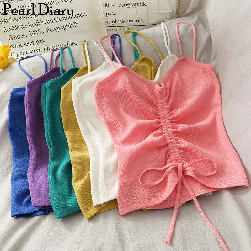 Укороченный женский топ на завязках Pearl Diary с V-образным вырезом без рукавов