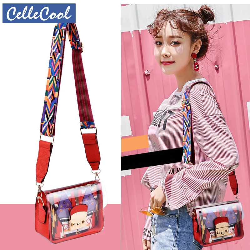 Модная женская сумка мессенджер с широким плечевым ремнем летняя прозрачная