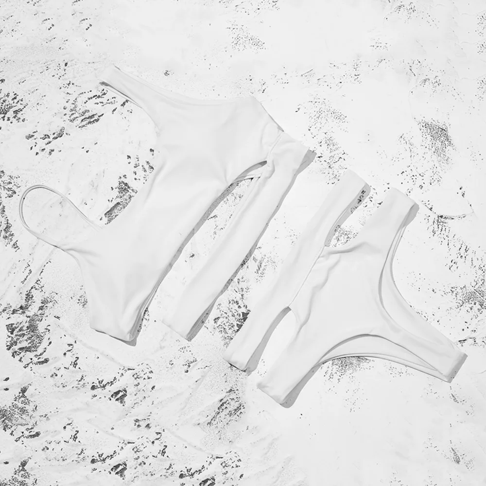 

2020 new hot pure cut out high waist bikini European and American sexy split swimsuit woman