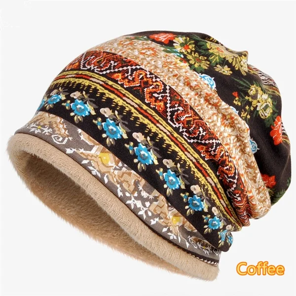 

Multifunction Women Winter Autumn Hat Floral Teenager Adult Men Thin Scarf Girl Skullies Beanies Vintage Cap Hat Unisex