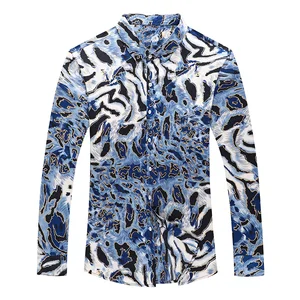 Новая мужская шелковая рубашка, повседневная мужская атласная шелковая рубашка с длинным рукавом, леопардовая шелковая одежда, бесплатная доставка