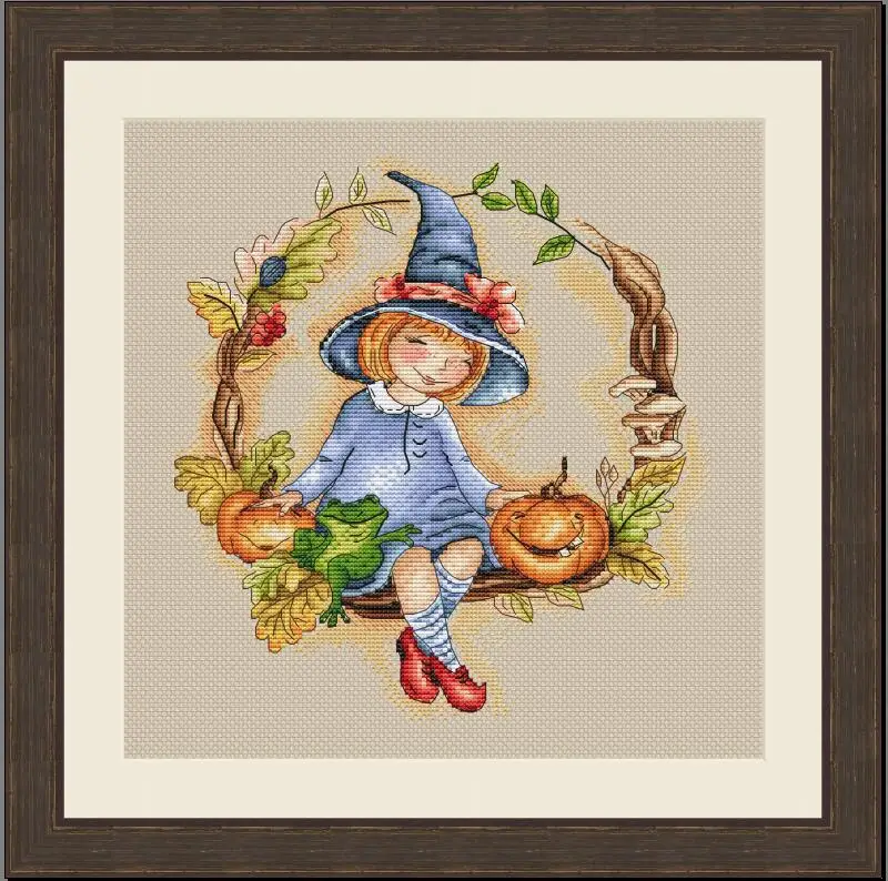 Набор для вышивки крестиком Young witch с венком ткань aida 18ct 14ct 11ct льняная хлопковая