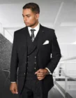Классические черные полосатые мужские костюмы, облегающие смокинги для жениха, Свадебный деловой Блейзер, 3 предмета, Блейзер, мужская блейзер