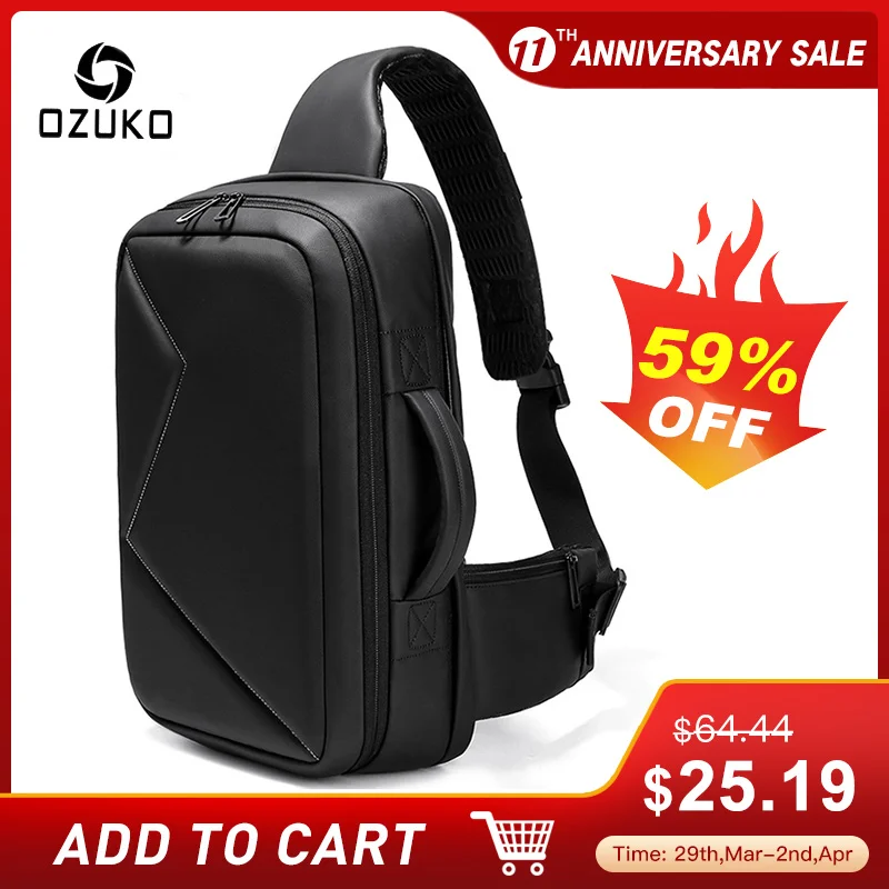 OZUKO Men 12.5 inch iPad Large Capacity Crossbody Bag Waterproof Messenger Shoulder Bag Chest Pack Business Sling Bags for Male