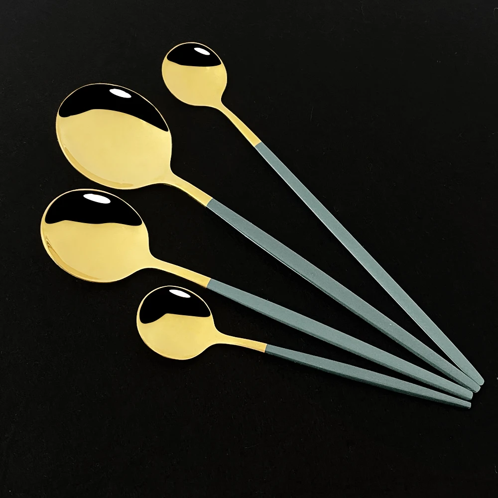 

Pink Gold Long Handle Spoon 6Pcs Dinnerware Cutlery Stainless Steel Spoon Polished Stirring Drink Ice Cream Dessert Spoon Set