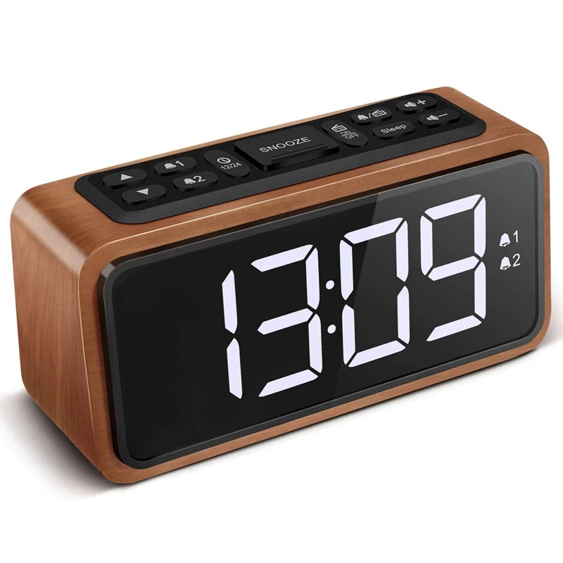 

Цифровой Деревянный FM-будильник с большим светодиодный ным дисплеем и регулировкой яркости