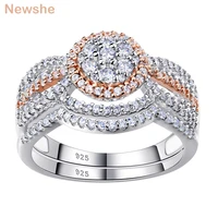newshe halo rose gold color engagement rings wedding ring set for women solid 925 sterling silver round cut aaaaa zircon jewelry