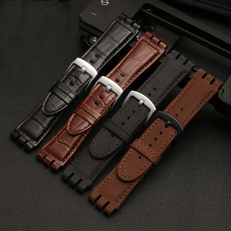 Watch Band for Swatch Leather Watch Strap Men's Yos440 449 401 447 Large Size Cowhide Bracelet 23mm WatchBands