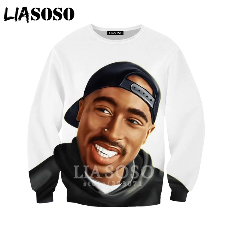 2pac, толстовка LIASOSO, новинка, для мужчин и женщин, забавные толстовки, 3D принт, рэпер, хип-хоп, длинный рукав, уличная одежда, топы, пуловер с круглым вырезом, B182-07