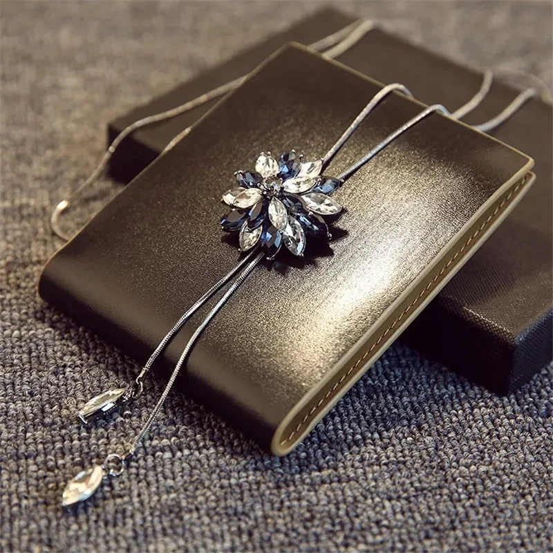 BYSPT Zircon Snowflake Long Necklace Sweater Chain Fashion Metal Crystal Rhinestone Flower Pendant Necklaces Adjusted | Украшения и