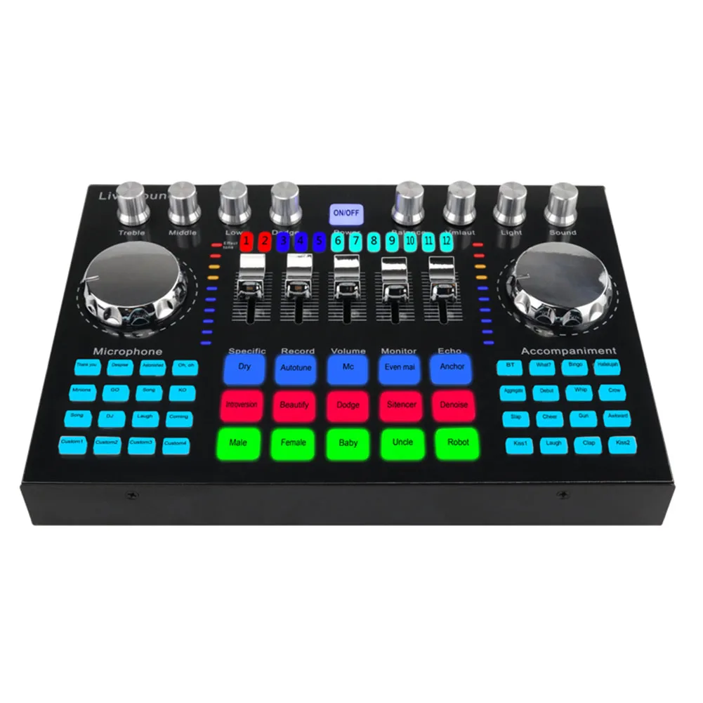 

Live Sound Card Music Recording Multiple Effects Voice Changer Audio Karaoke Singing Mixer Board Streaming Broadcast Universal
