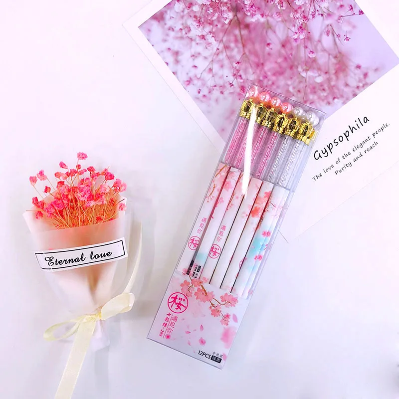 

48 pcs/lot Kawaii Crown Cherry Gel Pen Cute 0.5 mm black ink Signature Pen School Office writing Supplies Promotional Gift