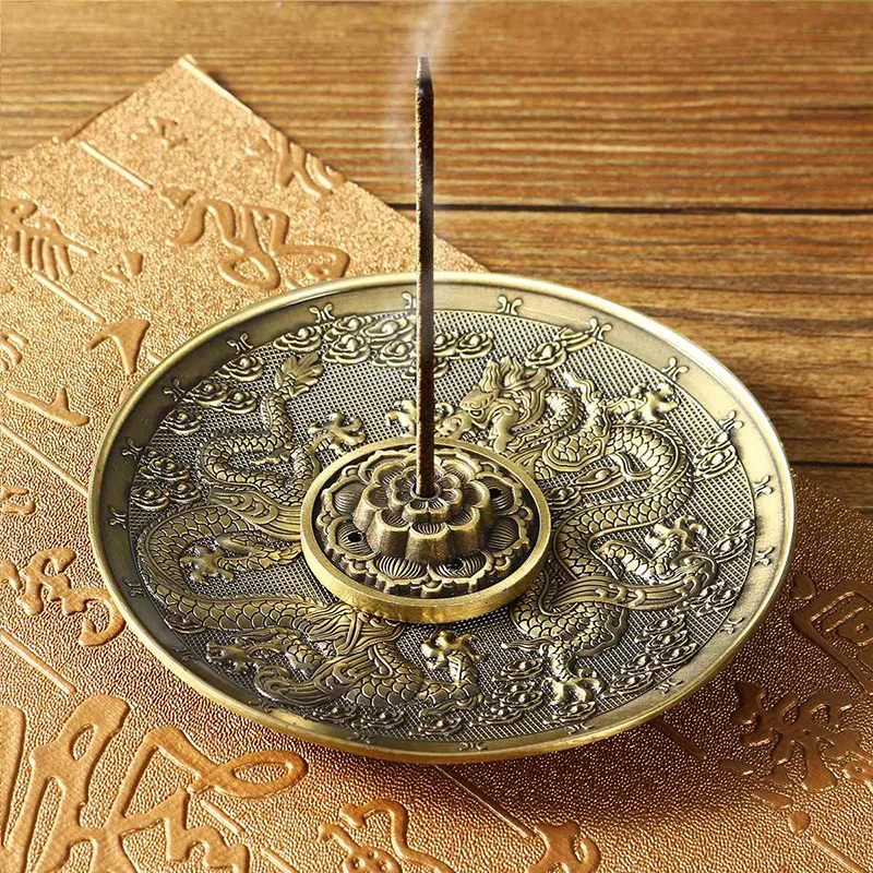 Copper Pure Dragon Incense Burner Holder Chinese Style Round Home Sticks Buddhism Decoration Decor | Дом и сад