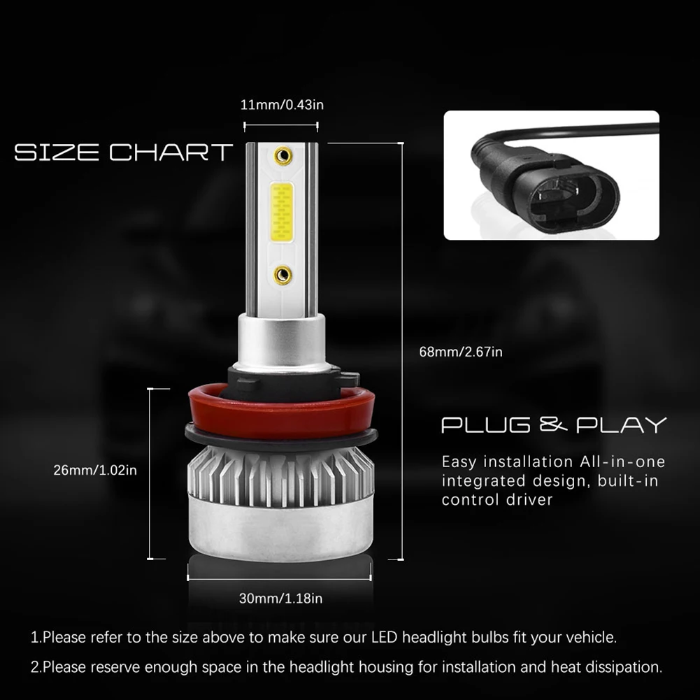 

LD2086 LED Headlight Easy Installation 2PCS 110W Globes 6000K DC 9V-32V