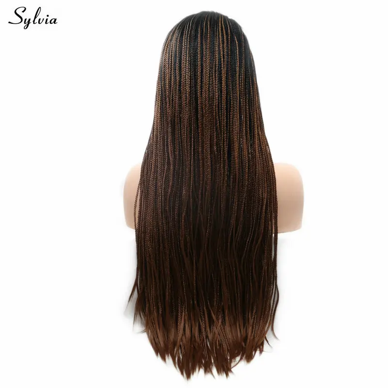 Сильвия черные корни Омбре коричневый/темно синий/желтый блонд кружева спереди