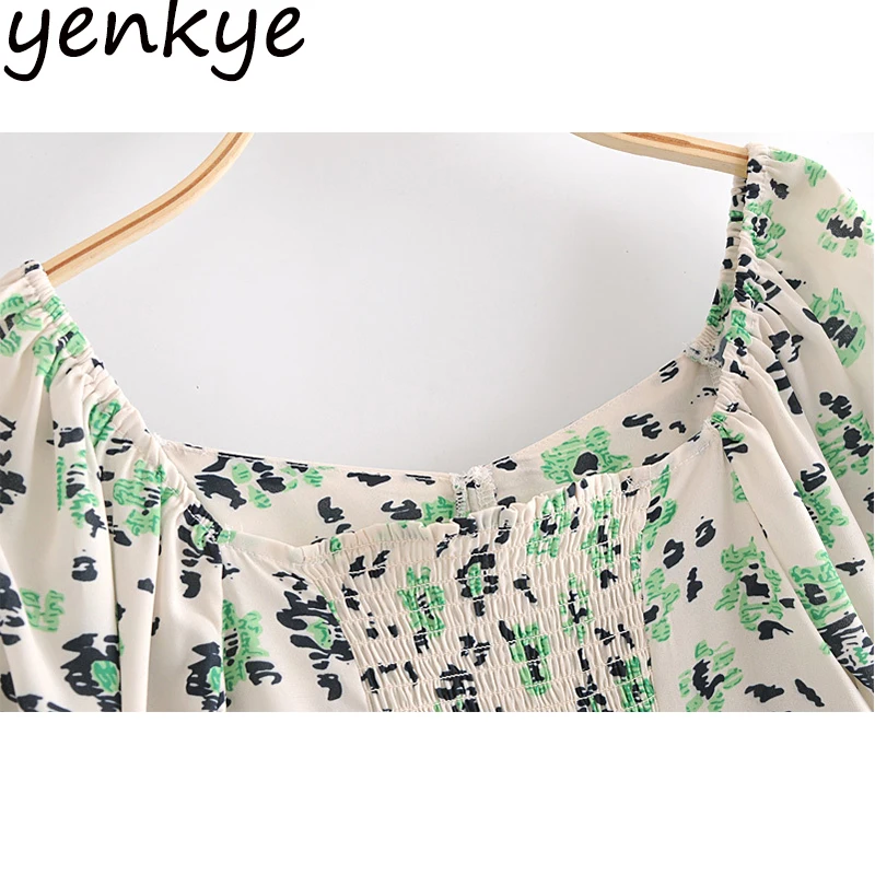 

New Fashion Women Vintage Floral Print Chiffon Blouse Sexy V Neck Puff Sleeve Crop Top Ladies Sweet Tops
