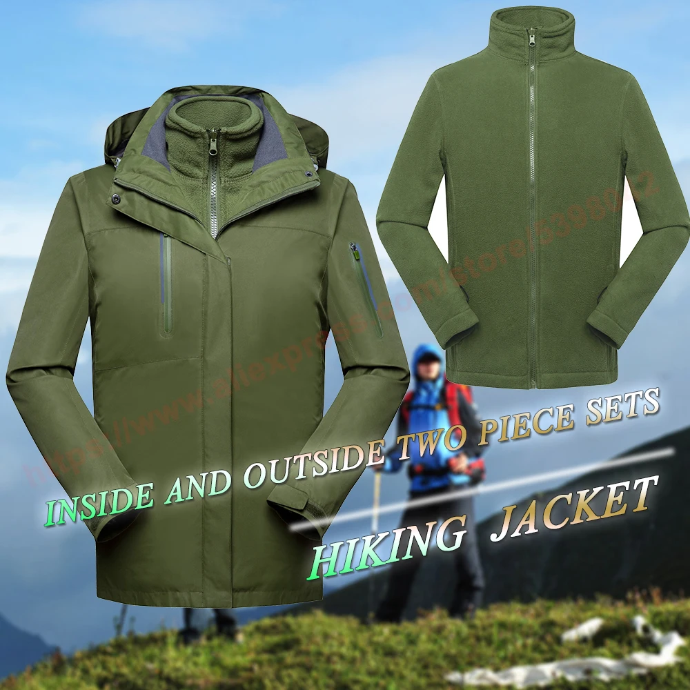 Водонепроницаемые походные куртки, женские ветрозащитные куртки на открытом воздухе, две части, съемная толстовка на молнии, для кемпинга, катания на лыжах, Fieece, теплые пальто