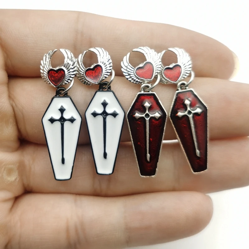 Новинка женские серьги в стиле панк готика Ретро стиль крест смерти красная