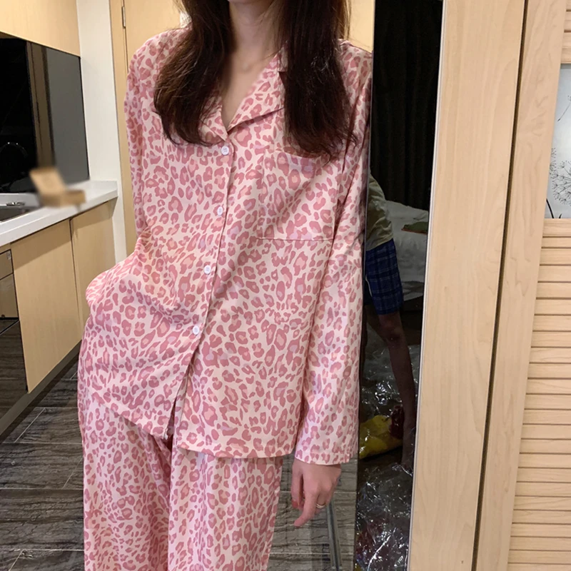 

Spring Autumn Women Pajamas Set Sweet Cartoon Print Sleepwear Pijama Turn-down Comfort Loose Homewear Ladies Pyjama Set