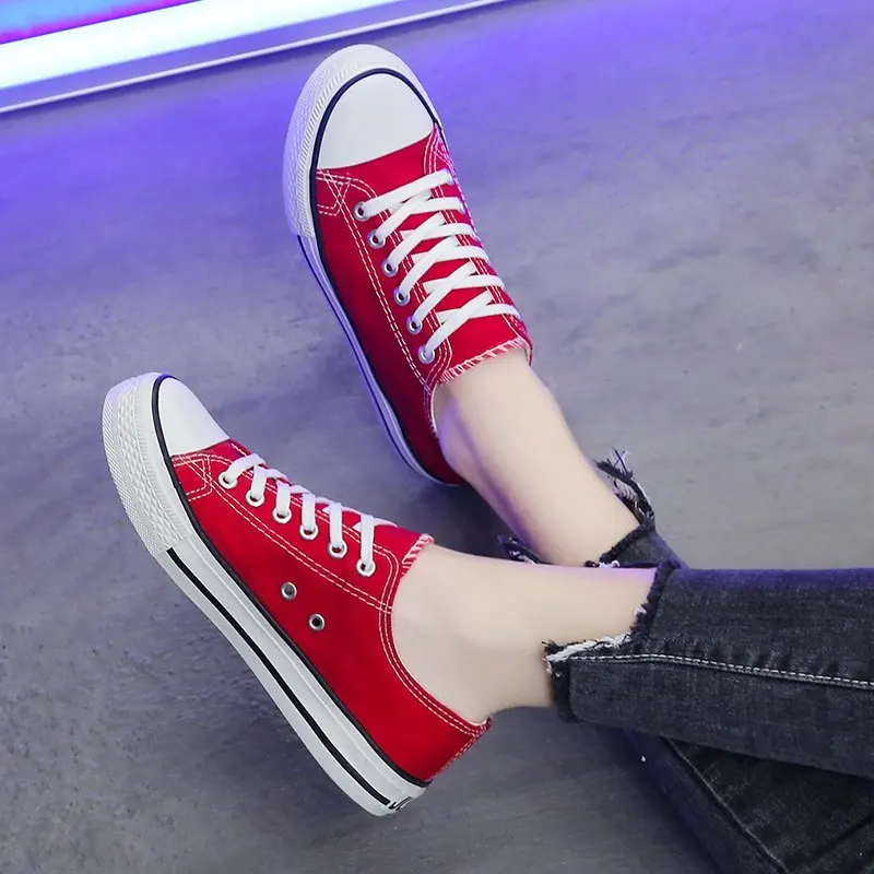 

2021 Spring Autumn New Style Women Vulcanized Solid Shoes Sneakers Ladies Lace-up Casual Shoes Breathable Walking Canvas Shoes