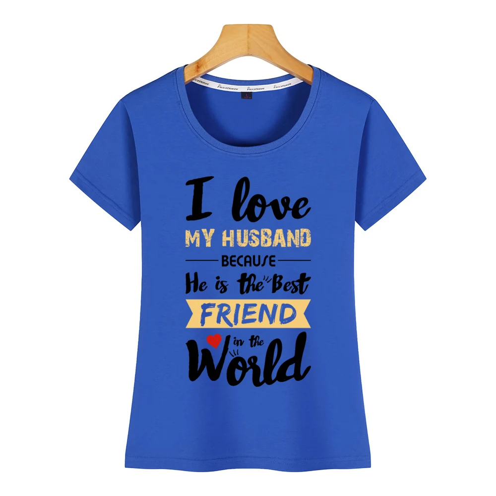 Топы Футболка Для женщин футболки с надписью i love my муж лучший друг Kawaii надписями