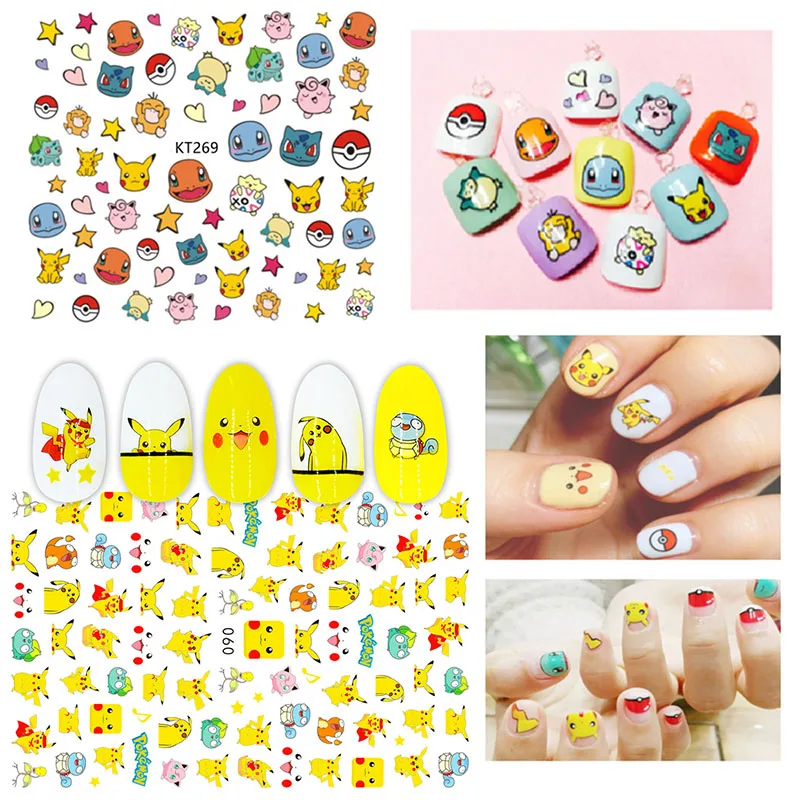 Детские Мультяшные наклейки с ногтями Покемон Пикачу Марио японские милые Аниме