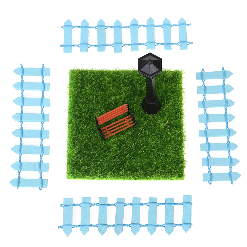 

7pcs/set 1/12 Dollhouse Miniature Lawn Street Lamp Park Chair Railing Decor Toy