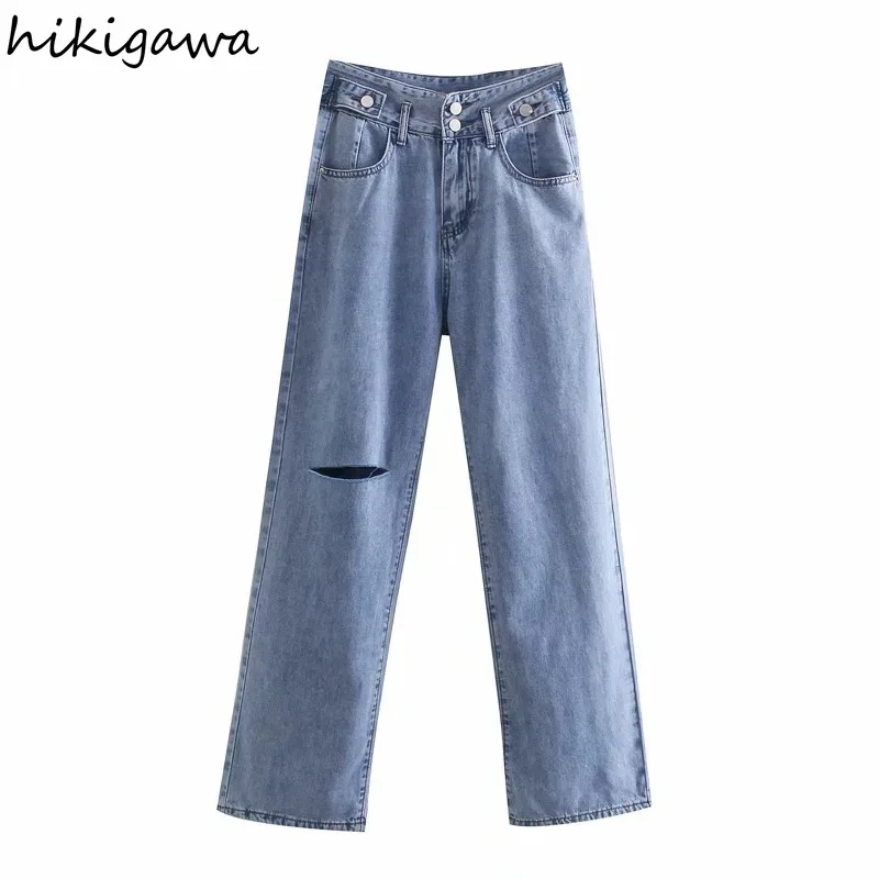 

Джинсы Hikigawa женские рваные, тонкие брюки из денима с завышенной талией, свободные узкие Модные Винтажные прямые штаны в уличном стиле