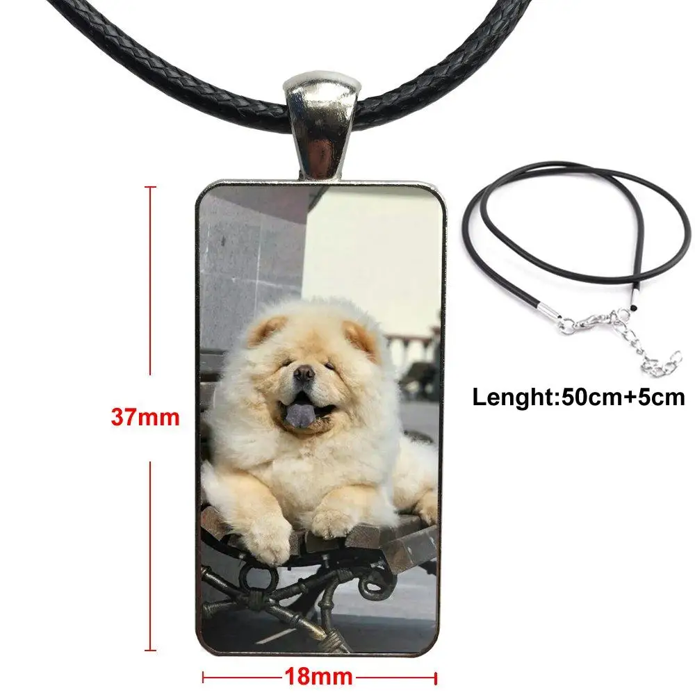 

For Girls Handmade Gift Glass Cabochon Choker Pendant Rectangle Necklace Steel Color Jewelry Chow Chow Puppy