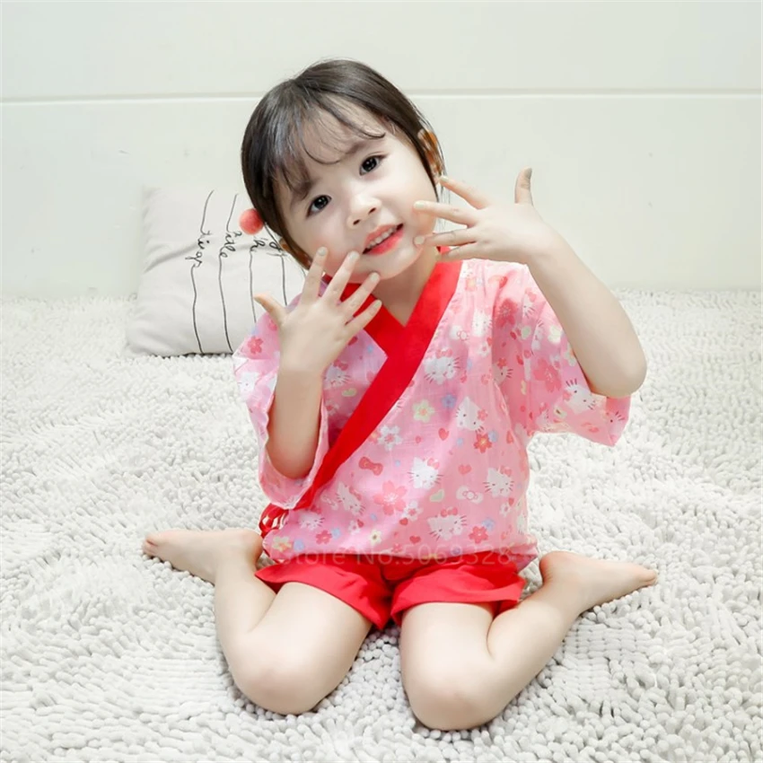 Кимоно Детское в японском стиле Хлопковая пижама с коротким рукавом милый
