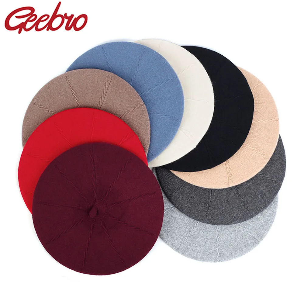 Geebro женские кашемировые однотонные Цвет французский стильный берет детское